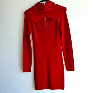 EUC Arden B Red Bodycon Bandage mini Dress Mock Neck Long Sleeve XS